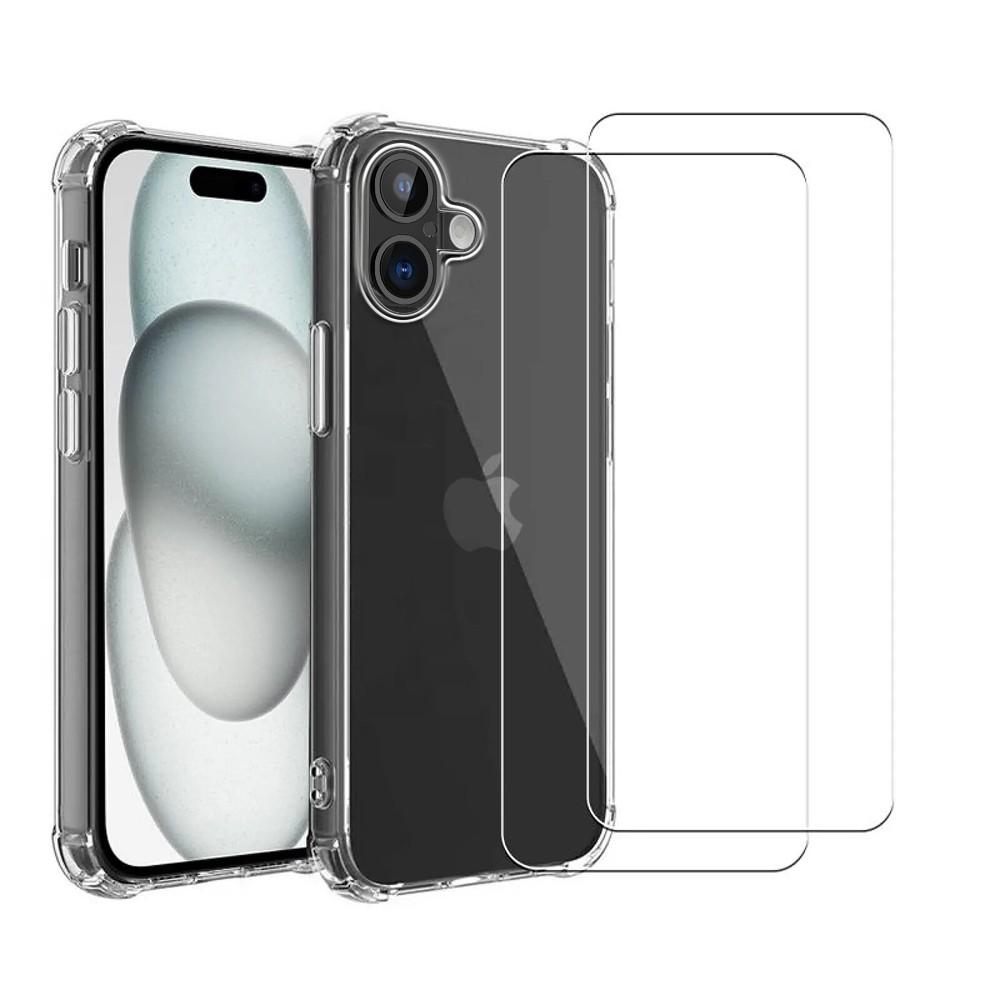 Coque iPhone 16 et 2 écrans de protection - TPU - Transparent