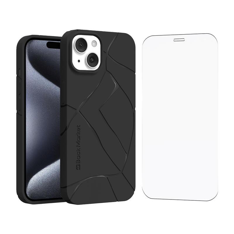 Coque Backgrade iPhone 15 et écran de protection - Plastique recyclé - Noir (Kintsugi)
