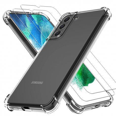 Coque Galaxy S22 5G et 2 écrans de protection - Silicone - Transparent