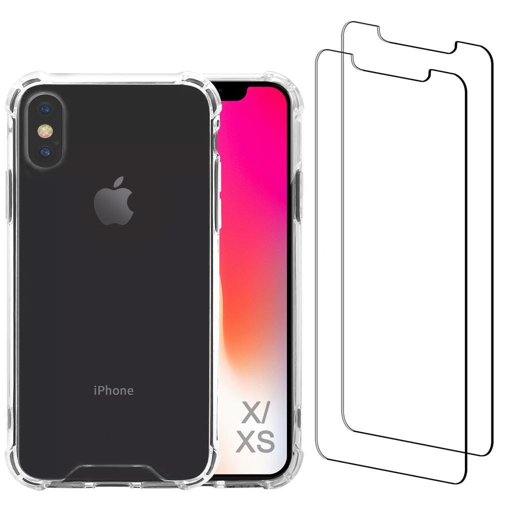 Coque iPhone X/iPhone XS et 2 écrans de protection - Plastique recyclé - Transparent